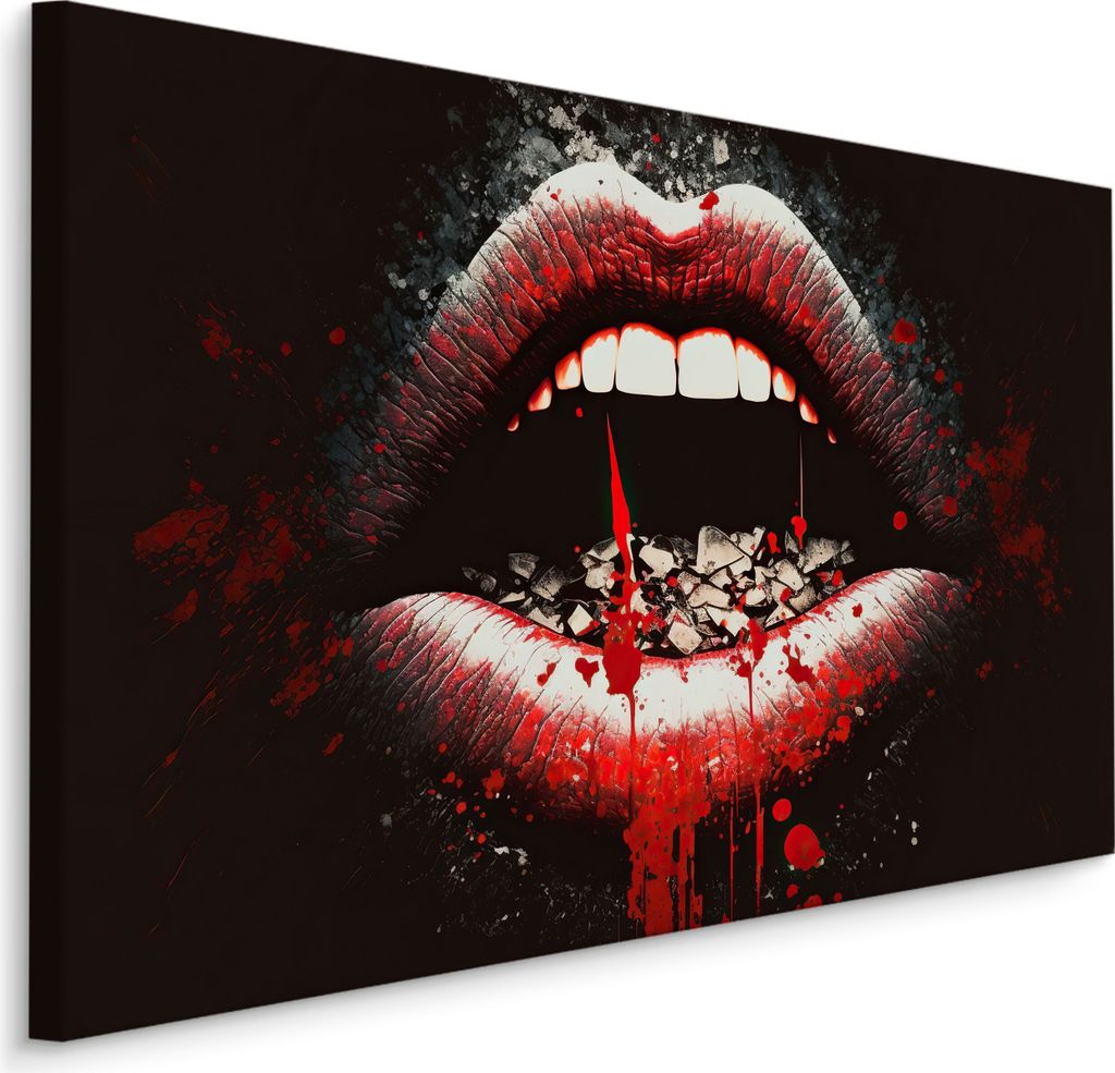 Muralo CANVAS Leinwand Bilder Abstrakte Vampir-Mund LIPPEN Wanddekoration Design XXL Br. 30 cm x Hö. 20 cm