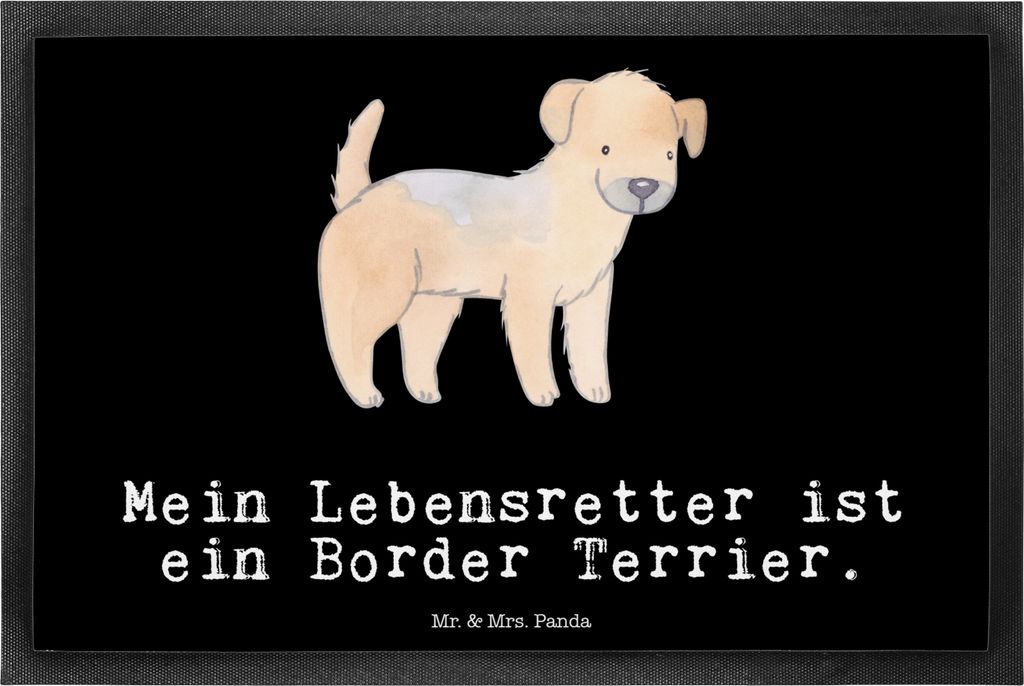 Mr. & Mrs. Panda Schmutzmatte Border Terrier Lebensretter 40 x 60 cm - Schwarz - Geschenk, Schmutzfangmatte, Bodenvorleger, fußmatte, Fussmatte, T...