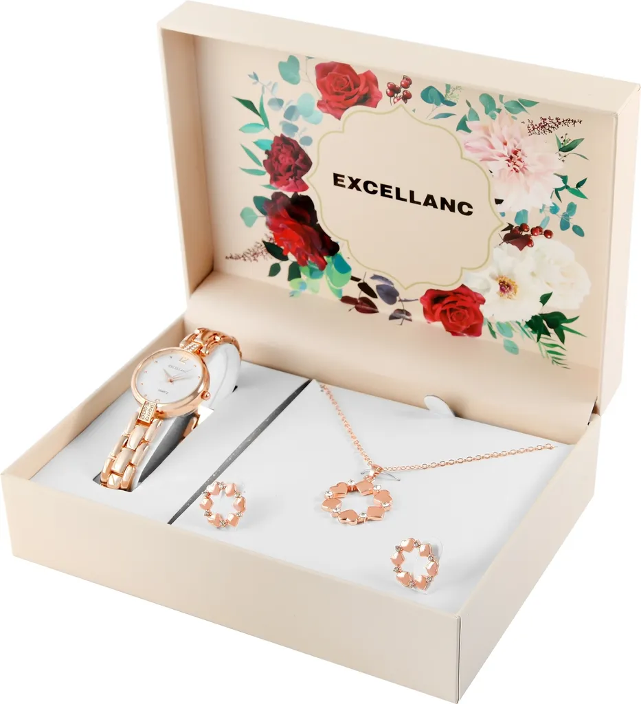 Set regalo da donna Excellanc con orologio da polso, collana e orecchini a perno