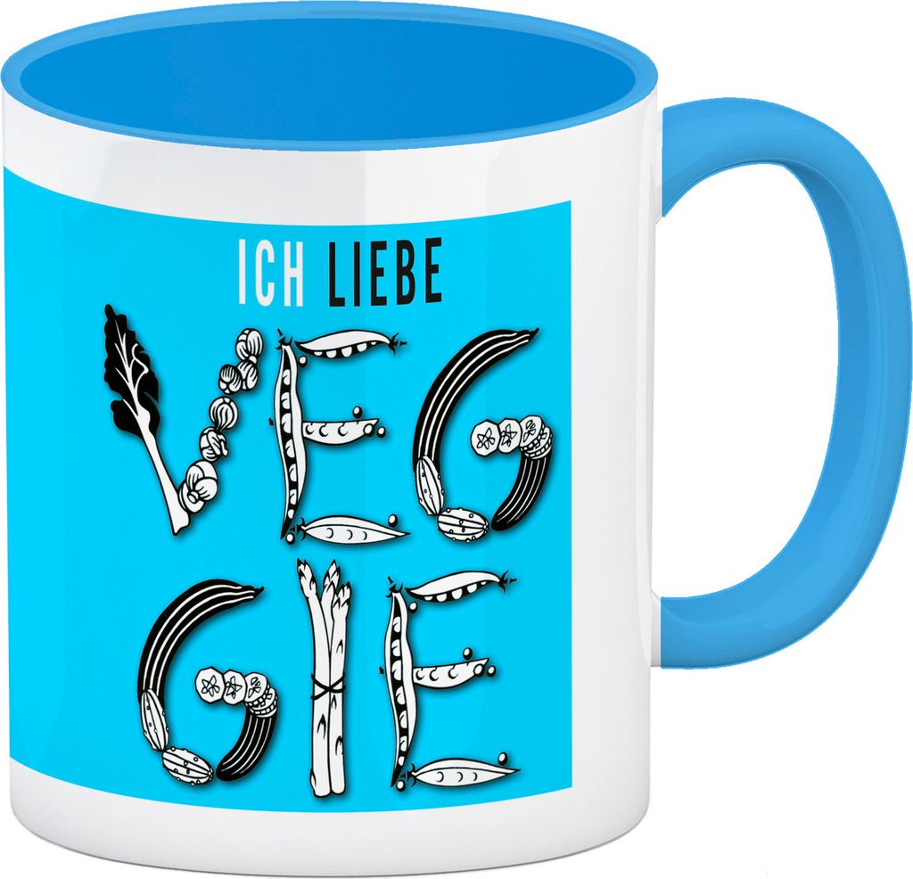 Ich liebe Veggie Kaffeebecher Hellblau Das weise Design des Kaffeebechers macht