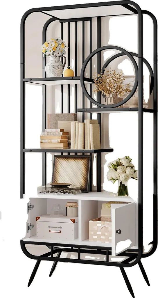 Étagère de rangement noire 80x30x180 cm en acier et bois MDF robuste