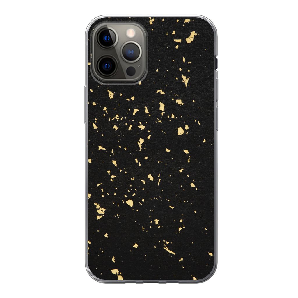 MuchoWow Handyhülle Schutzhülle Hülle für iPhone 13 Pro Goldene Flocken auf schwarzem Hintergrund Silikon Softcase Handy Hülle - Handy-Tasche