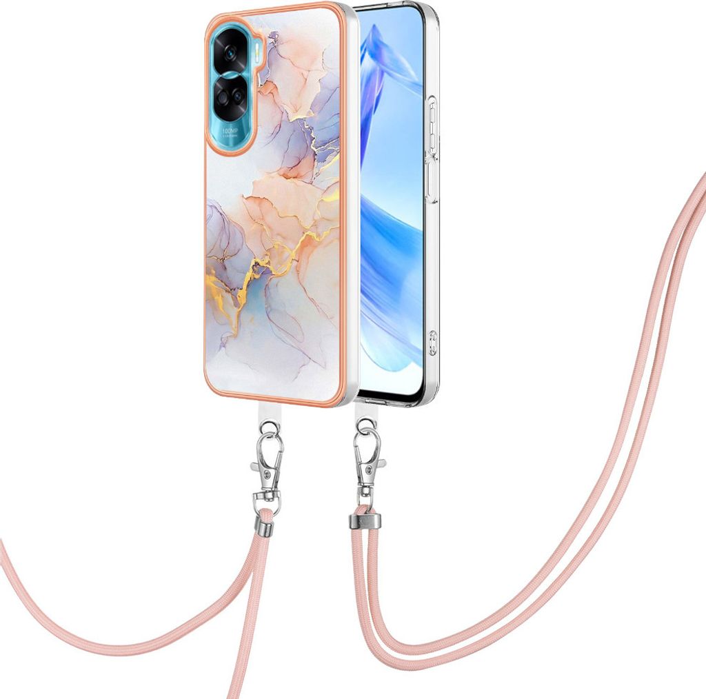 Handykette Hülle für Honor 90 Lite 5G Muster TPU Schutzhülle mit verstellbarem Tragegurt Blau