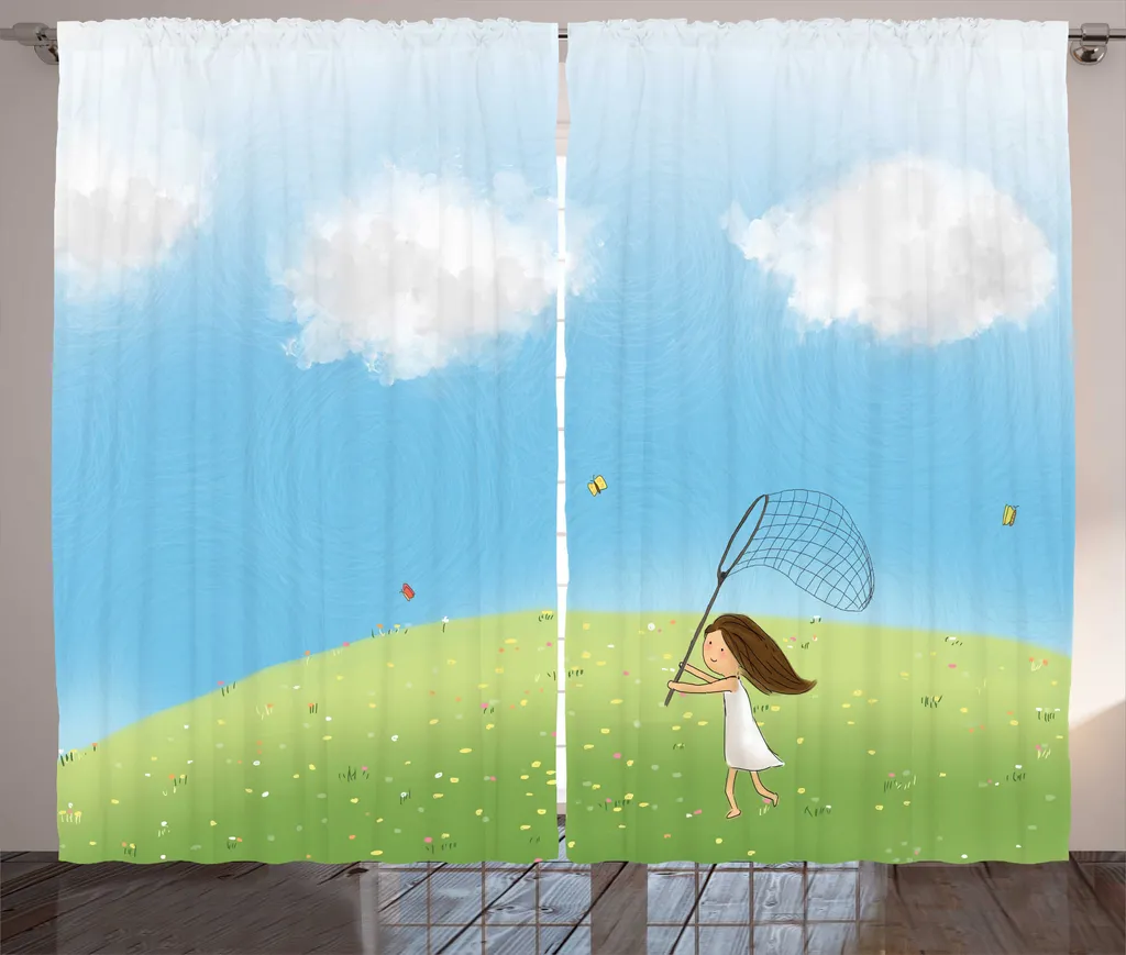 ABAKUHAUS Rideau Rustique Filles aux Papillons 280 x 225 cm Bleu Ciel