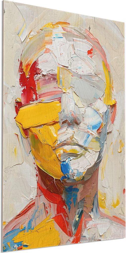 DEQORI Holzbild 60x90 cm 'Bunte Identität' Bild auf Holz Wandbild Kunstdruck nachhaltig