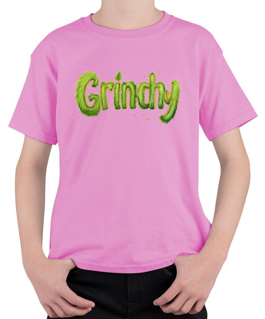 Grinchy Weihnachtsgeschenk Grinch lustig grün Flauschoptik Retro Uni Kinder T-Shirt, Pink, 116