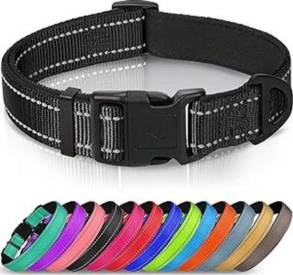 Joytale Collare per cani, collare imbottito largo in neoprene e nylon, regolabile per cani di piccola taglia, morbido e riflettente, taglia S, nero