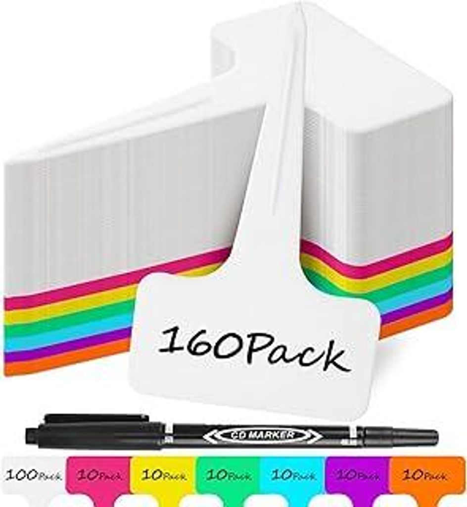 160 Stück Pflanzenschilder aus Premium Kunststoff - 100 X Weiß + 60 X Bunt, Pflanzenstecker zum Beschriften wetterfest, Stecketiketten Pflanzen F...