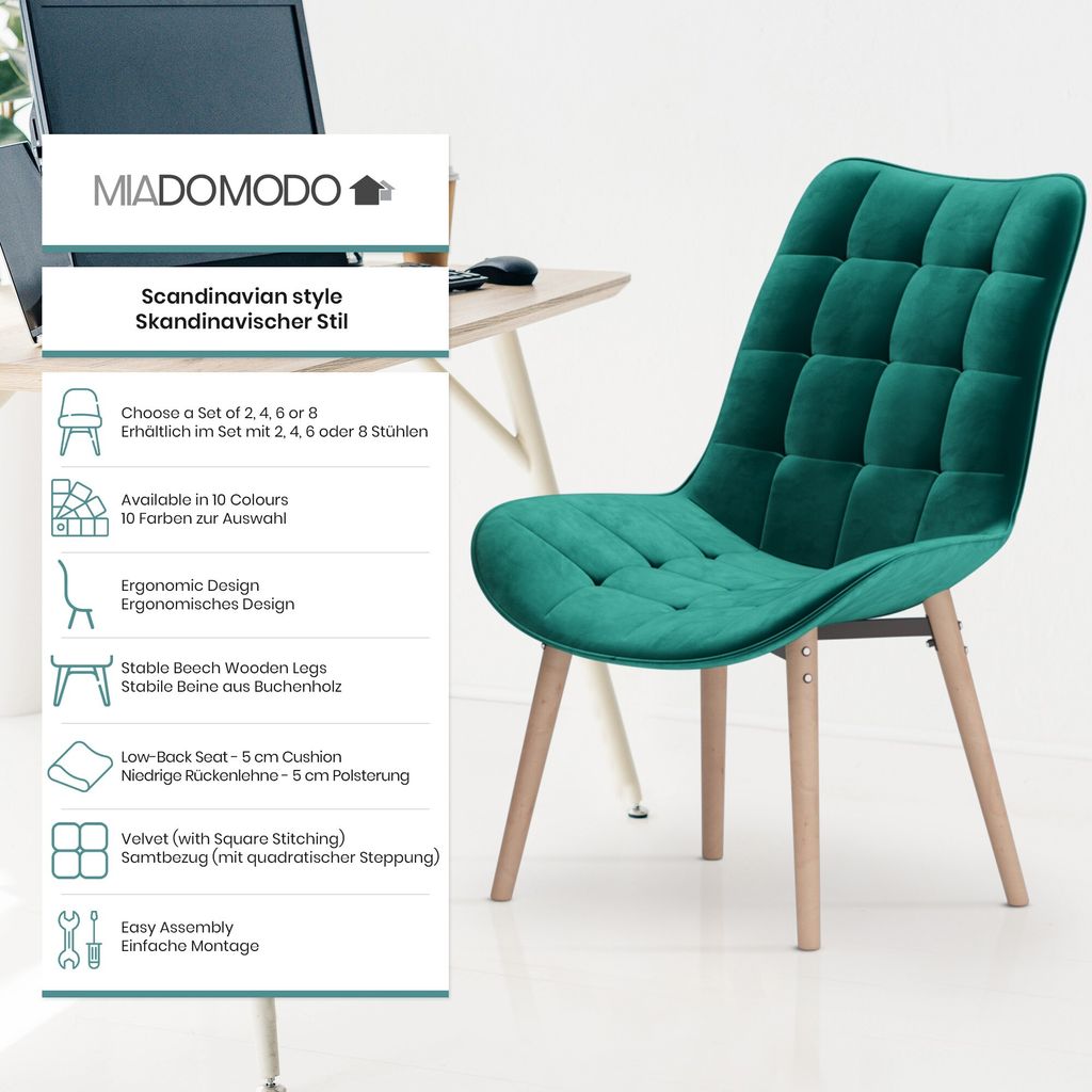 MIADOMODO® Esszimmerstühle - Grün, 2er Set, Sitzfläche aus Produktbild 2