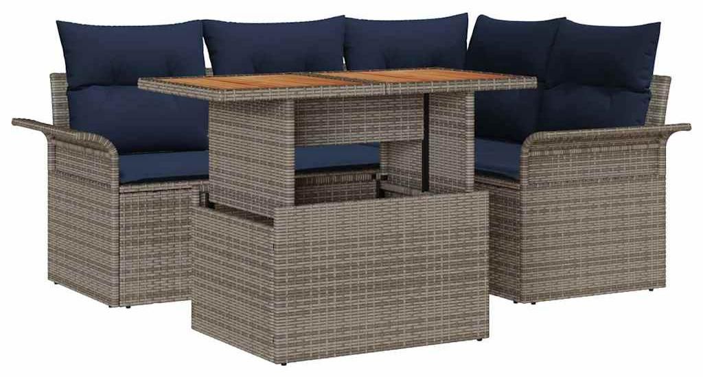 “2026 Modern“ Grau Garten-Sofa-Set mit Kissen 5 pcs Grau und Marineblau - Designermöbel 23995 - Gartensofas