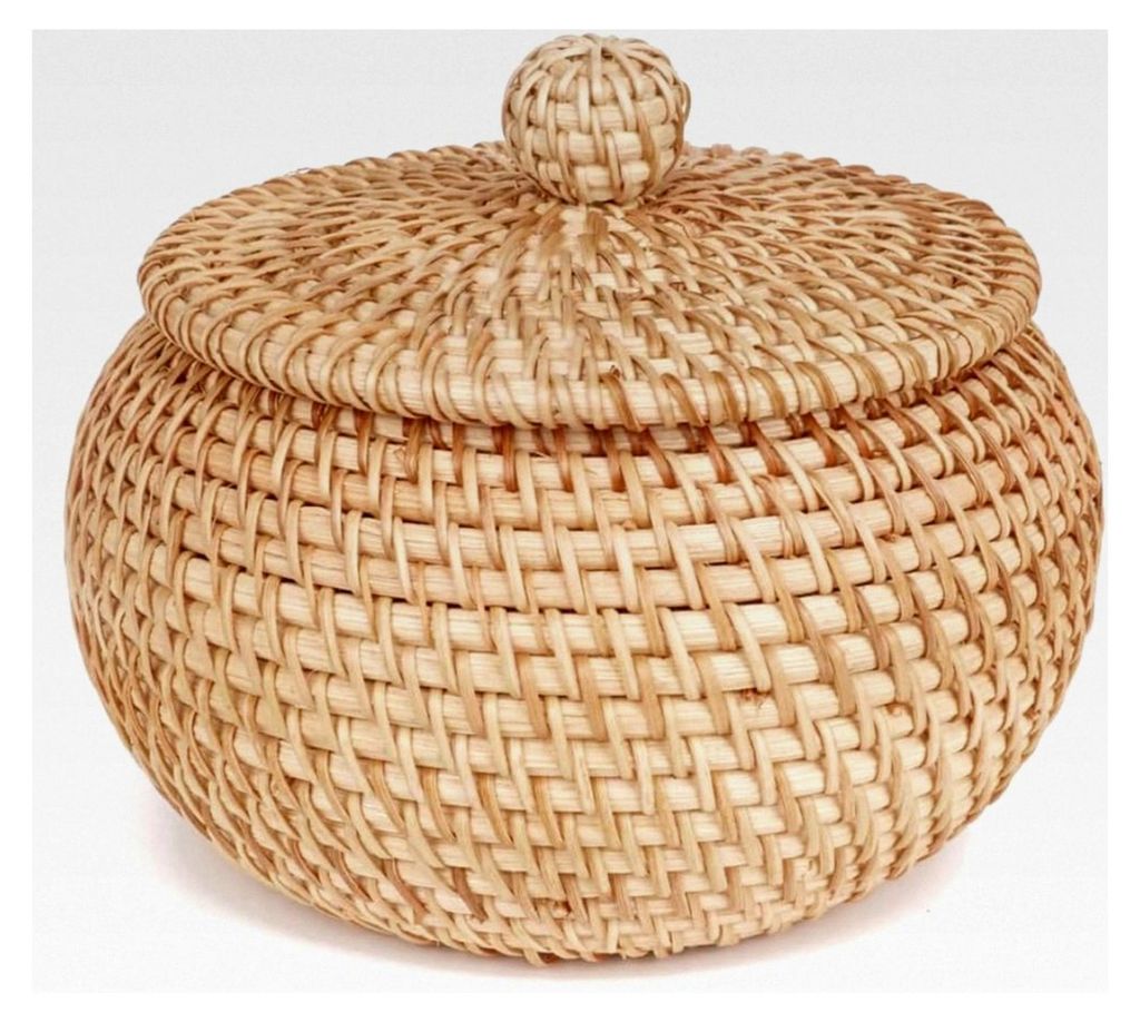 Gewebter Aufbewahrungskorb aus Rattan mit Deckel, natürlicher Brotkorb, Obst-/Snackkorb, Schreibtisch-Organizer, Geschenkbox, Schmuck-Organizer, k...