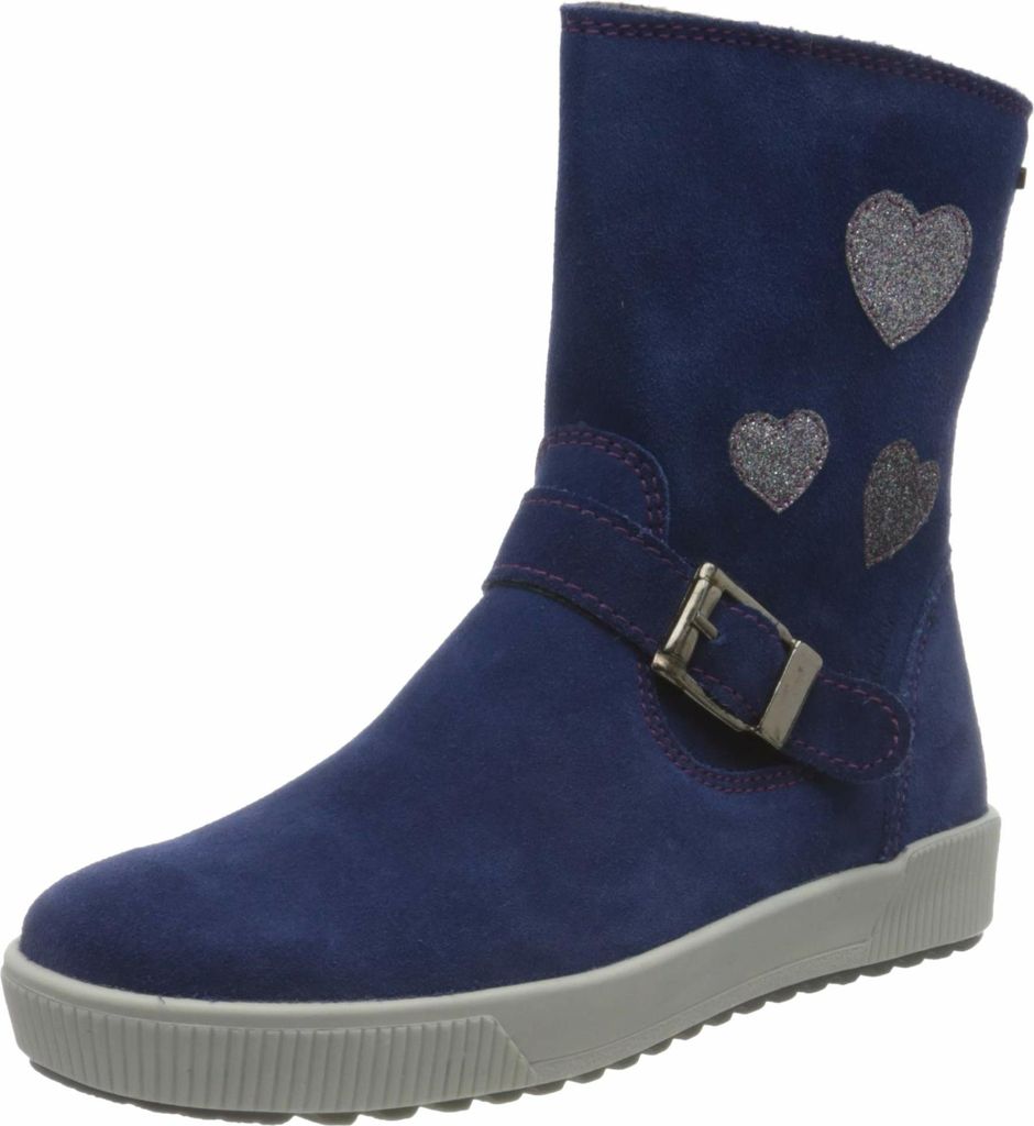Richter Mädchenstiefel blau mit Glitzerherz, Schnallenriemen und profilierter Sohle