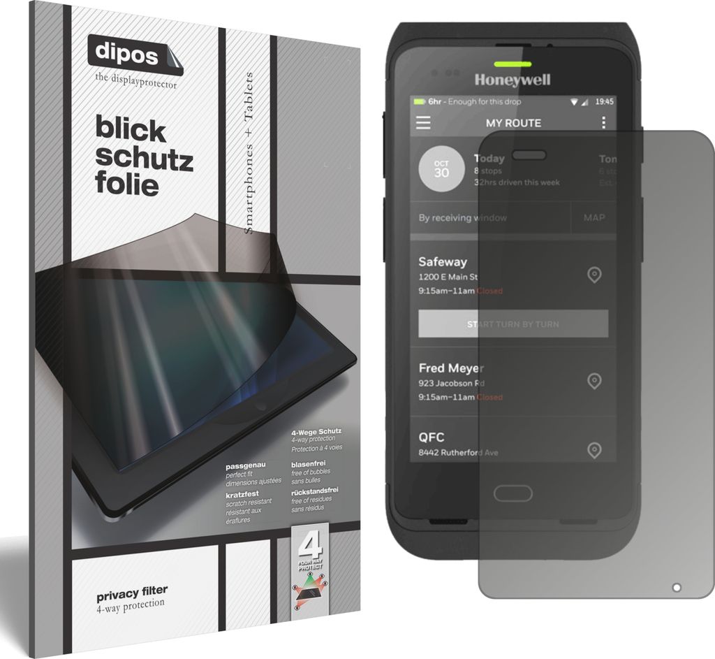Blickschutzfolie für Honeywell CT40 matt Schutzfolie Folie Display Schutz dipos