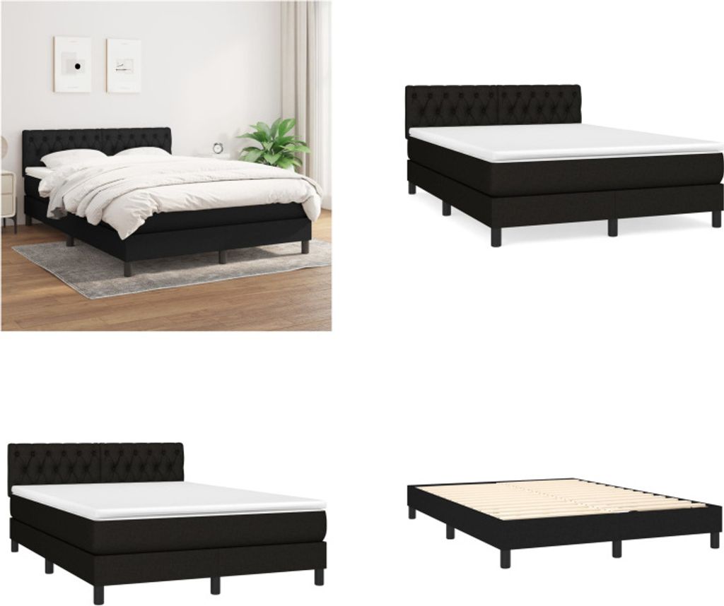 vidaXL Boxspringbett mit Matratze Schwarz 140x190 cm Stoff - Boxspringbett - Boxspringbetten - Bett - Schlafzimmermöbel