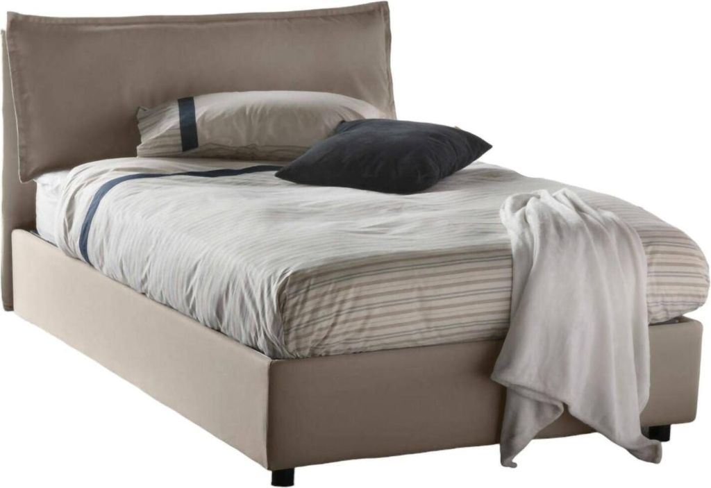 Quadratisches und halbes Bett Dcasade, Containerbett mit Stoffbespannung, 100% Italy, Frontöffnung, inklusive Matratze Cm 120x190, Turteltaube