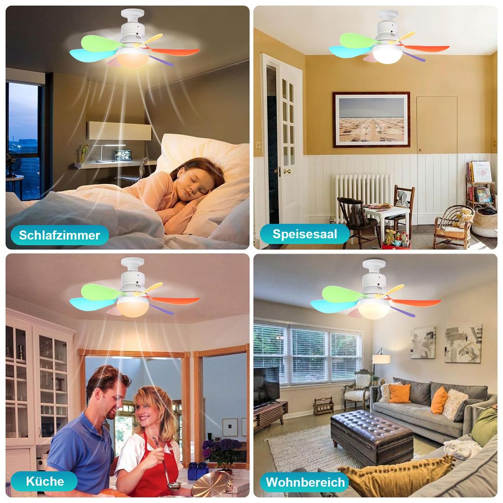 Leise Deckenventilator mit Beleuchtung E27 40W,Deckenlampe Produktbild 