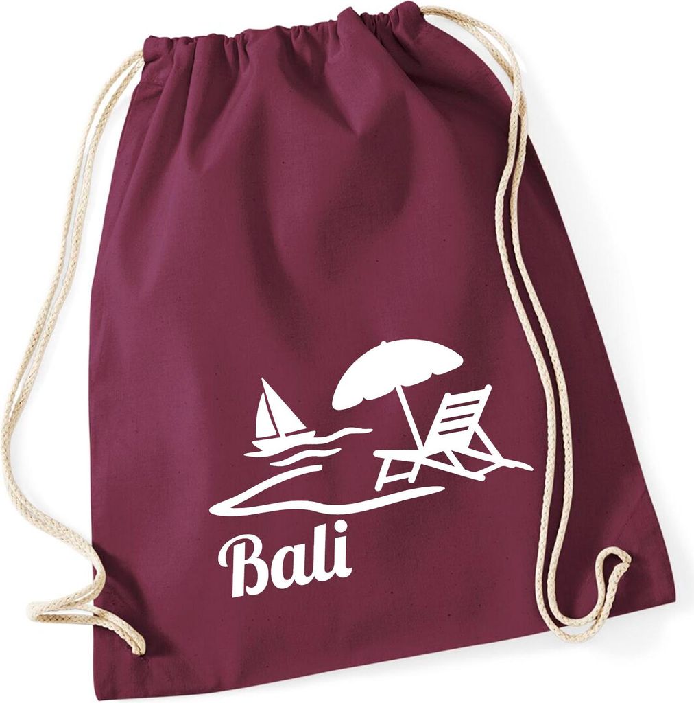 Huuraa Turnbeutel Bali Inselmotiv Indonesien 12 Liter Burgundy Baumwolle Rucksack Geschenkidee