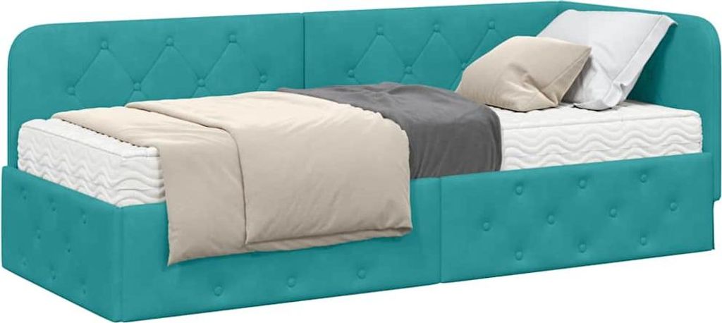 Stabli Eckbettgestell mit Matratze Türkis 80 x 200cm Samt - DE814445 - Klassische BettenJugendbett Tagesbett