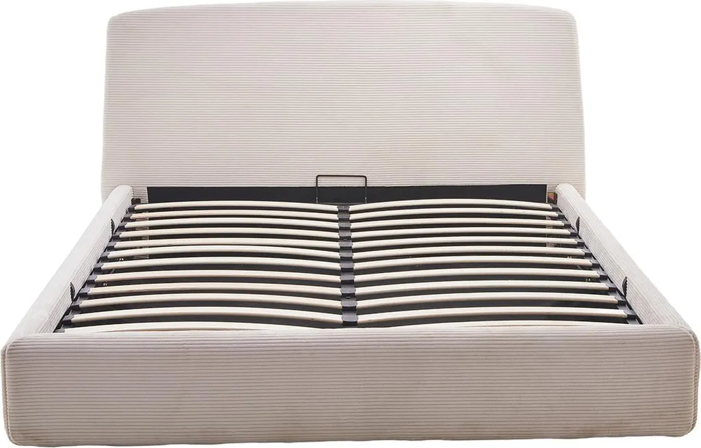Lit coffre Juliette 160x200 cm en velours côtelé beige - Best Mobilier