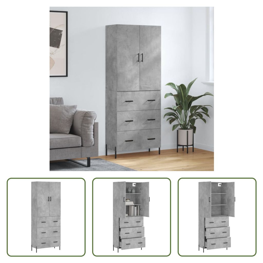 The Living Store Highboard Betongrau 69,5x34x180 cm Holzwerkstoff