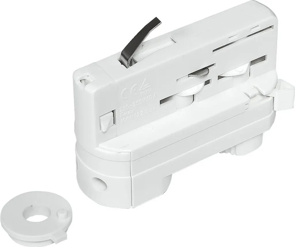 Connecteur de rail triphasé blanc pour lampes suspendues et spots LED