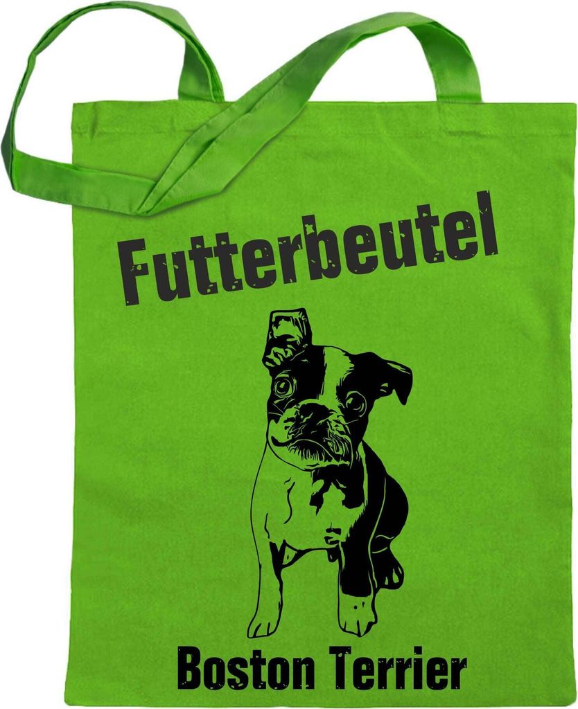 Kiwistar Futterbeutel - Boston Terrier - Einkaufsbeutel mit Motiv Hund - Jutebeutel bedruckt - Tragetasche Stoffbeutel Umhängetasche Langer Henkel...
