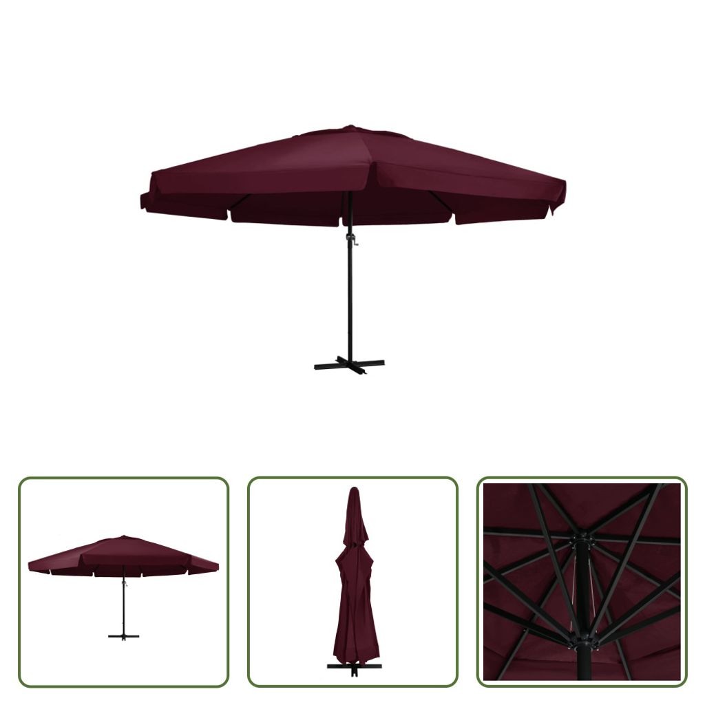 The Living Store Sonnenschirm mit Aluminium-Mast 600 cm Bordeauxrot