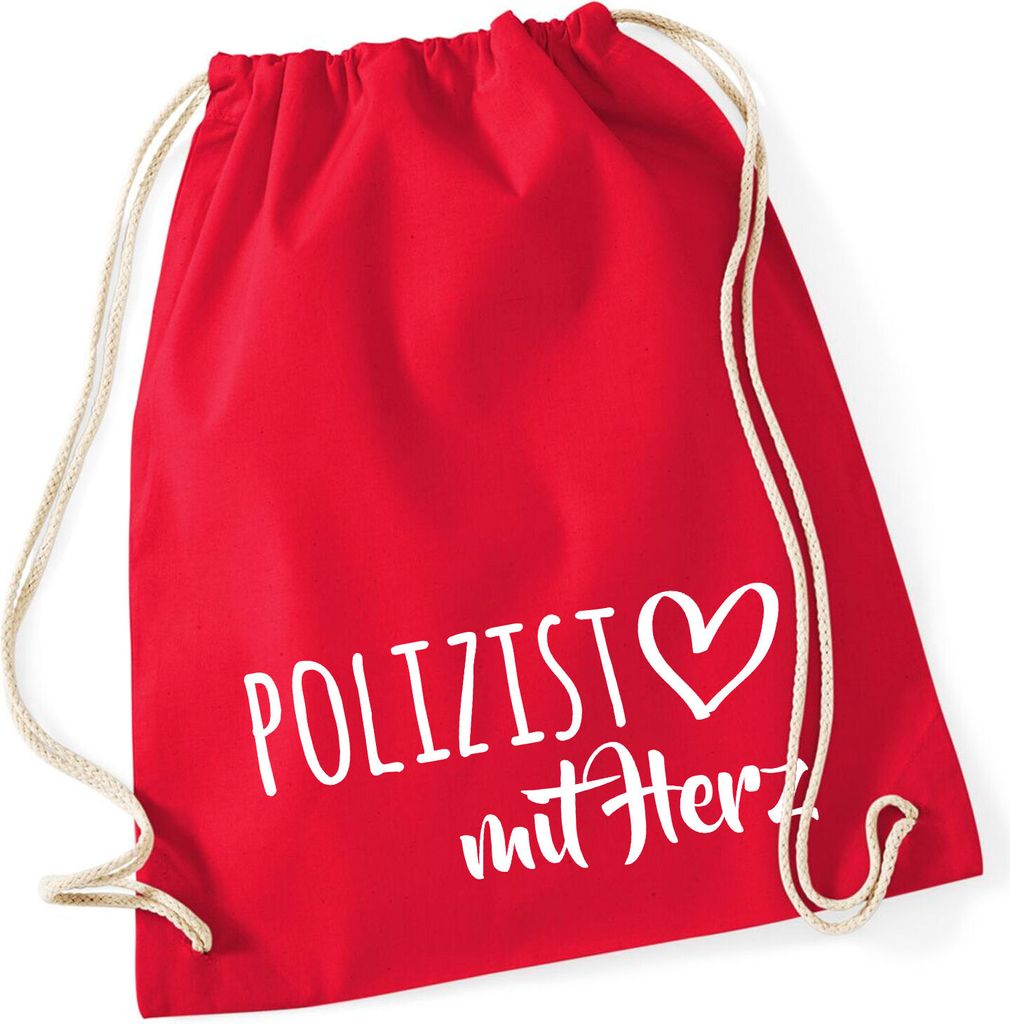 Huuraa Turnbeutel Polizist mit Herz 12 Liter Classic Red Baumwolle Rucksack Geschenkidee