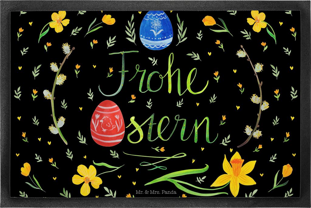 Mr. & Mrs. Panda Schmutzmatte Ostern Frohe Ostern 40 x 60 cm - Schwarz - Geschenk, Gummimatte, Schmutzfänger, Fussmatte, Osterei, fußmatte, Bemal...