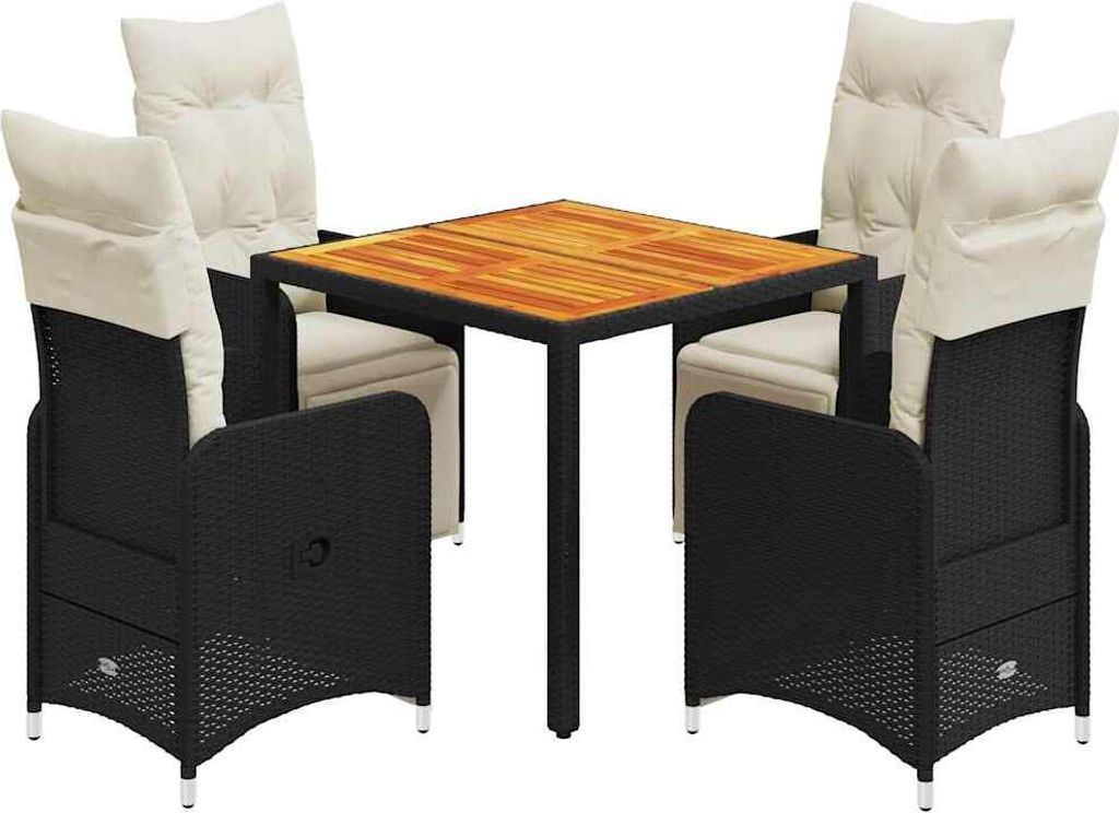 vidaXL 5-tlg. Garten-Bistro-Set mit Kissen Schwarz Poly Rattan