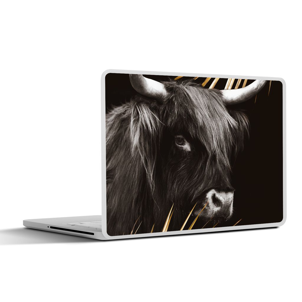MuchoWow Laptop Aufkleber Sticker Cover Schottischer Highlander - Gold - Schwarz - Weiß 30x22 cm - Laptop-Sticker