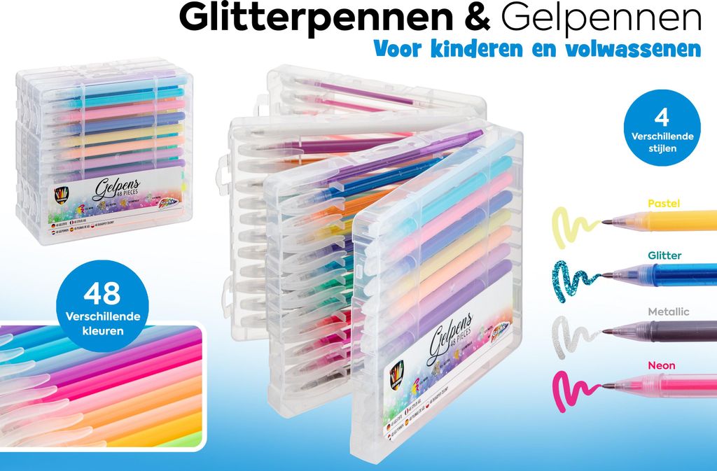 Lineon Gelstifte Set 100 Farben – 50 Stifte + 50 Nachfüllungen – Glitzer, Neon, Metallic – Für Malbücher Erwachsene