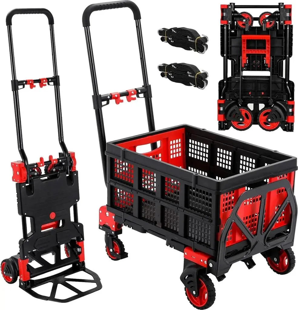 Chariot à main Dolly 150 kg rouge avec conception polyvalente 2 en 1
