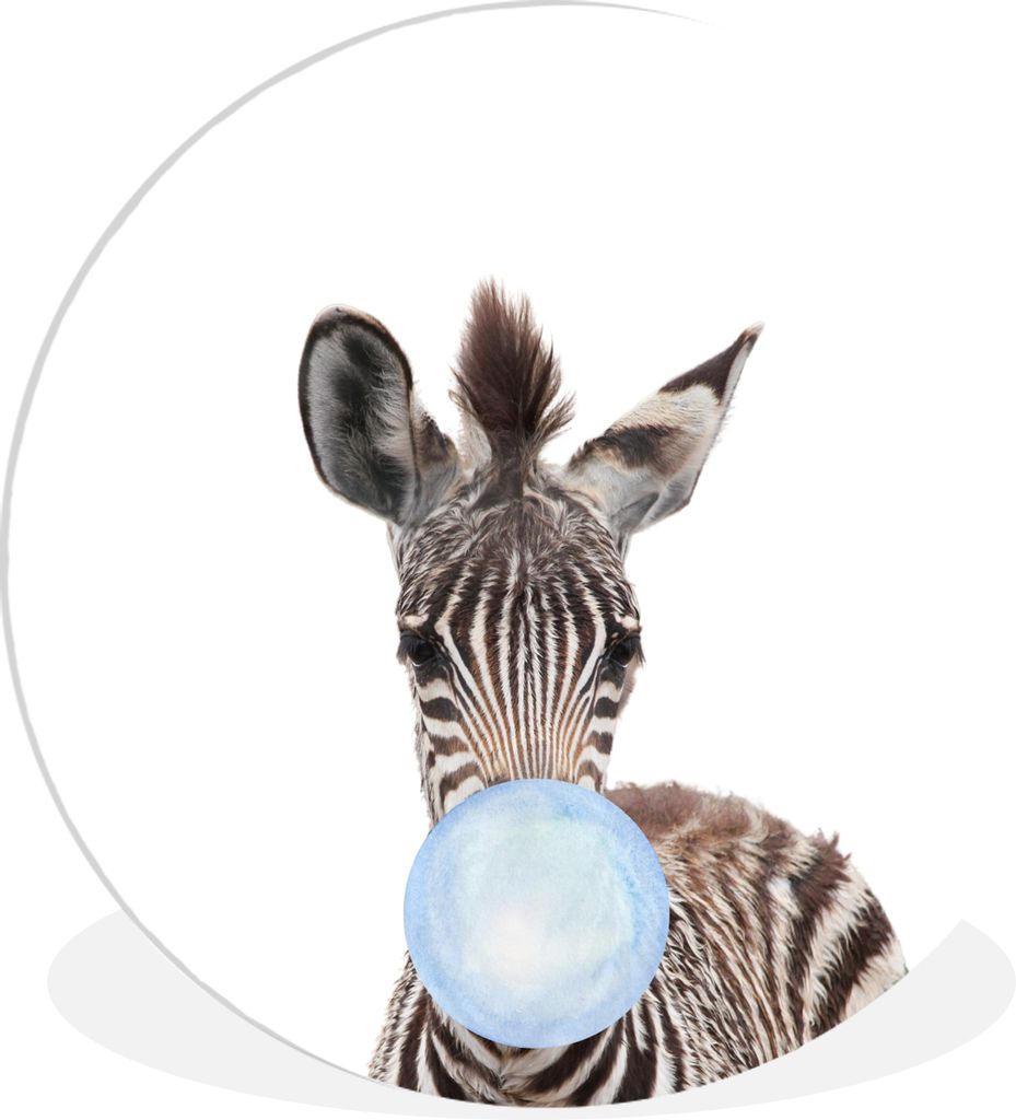 MuchoWow Rundes Wandbild - Runde Bilder Zebra - Kaugummi - Blau - Tiere - Junge - Kind Ø 30 cm Kreis Wanddekoration Kunststoff - Wandkreis - Wan...
