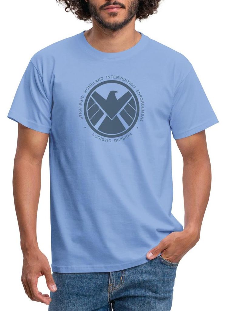 Spreadshirt Avengers Iron Man Emblem Stark Industries Männer T-Shirt, S, Carolina Blue