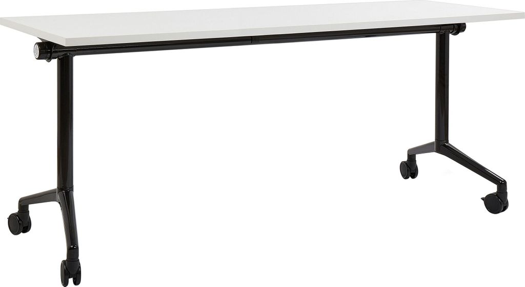 BELIANI Schreibtisch Weiß u. Schwarz 180 x 60 cm Klappbar Faltbar mit Rollen Mobil Bürotisch für Homeoffice Büro Modernes Design