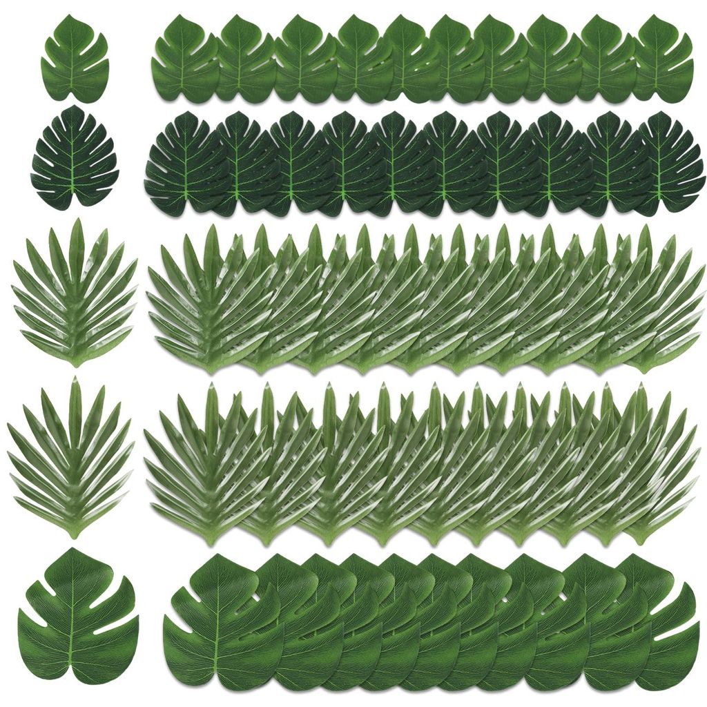 50 künstliche tropische Palmenblätter, künstliche Dschungeldekorationen, Monstera-Blattdekorationen, künstliche tropische Pflanzen für Dschung...