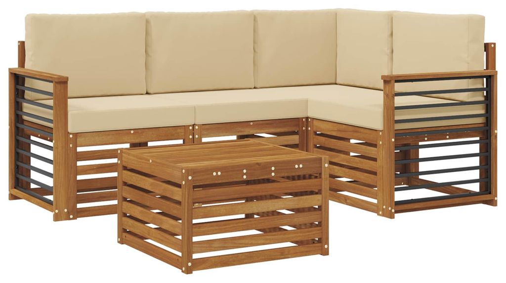 vidaXL Outdoor-Sofagarnitur mit Kissen 5 pcs Natur und Beige
