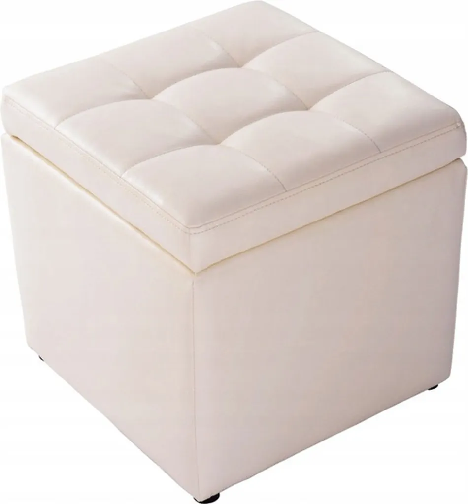 Costway Pouf Cube de Rangement en Similicuir Blanc avec Assise 40x40cm