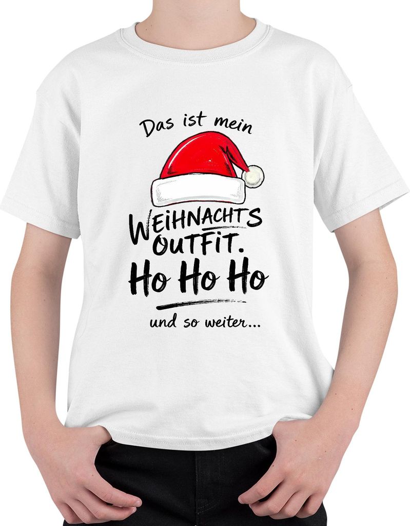 Das ist mein Weihnachts Outfit Ho Ho Ho Weihnachtsmütze Nikolaus Uni Kinder T-Shirt, Weiß, 104