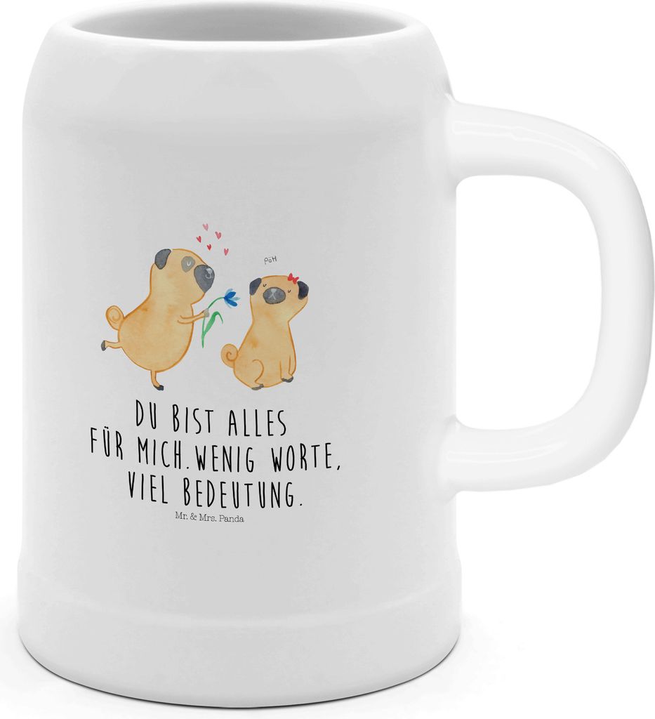 Mr. & Mrs. Panda Seidel Mops Verliebt - Weiß - Geschenk, Hunderasse, Humpen, Pure Liebe, Krug, Knuffig, Bier, Hund, Steinkrug, Tonkrug, Möpse
