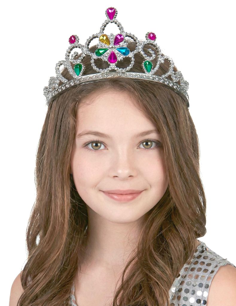 Diadem Prinzessin Kostüm-Accessoire silber-bunt - Produktbild 