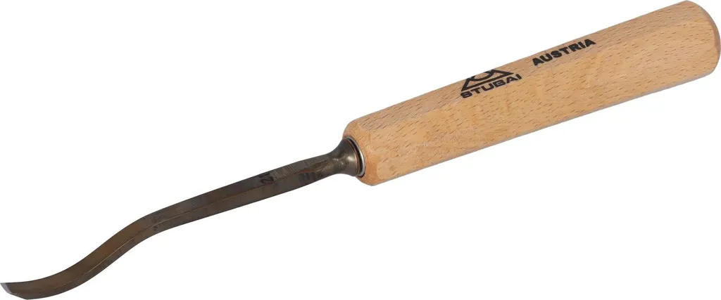 Scalpello STUBAI Serie 52 - Forma 21 | Scalpello a sfera a gomito, larghezza 4 mm, con manico in legno, per superfici lisce, per preforo, intaglio e intaglio a rilievo, per lavorare il legno