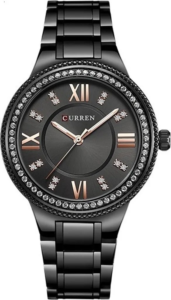 Montre CURREN Noire pour Femme avec Cadran Orné de Cristaux Brillants