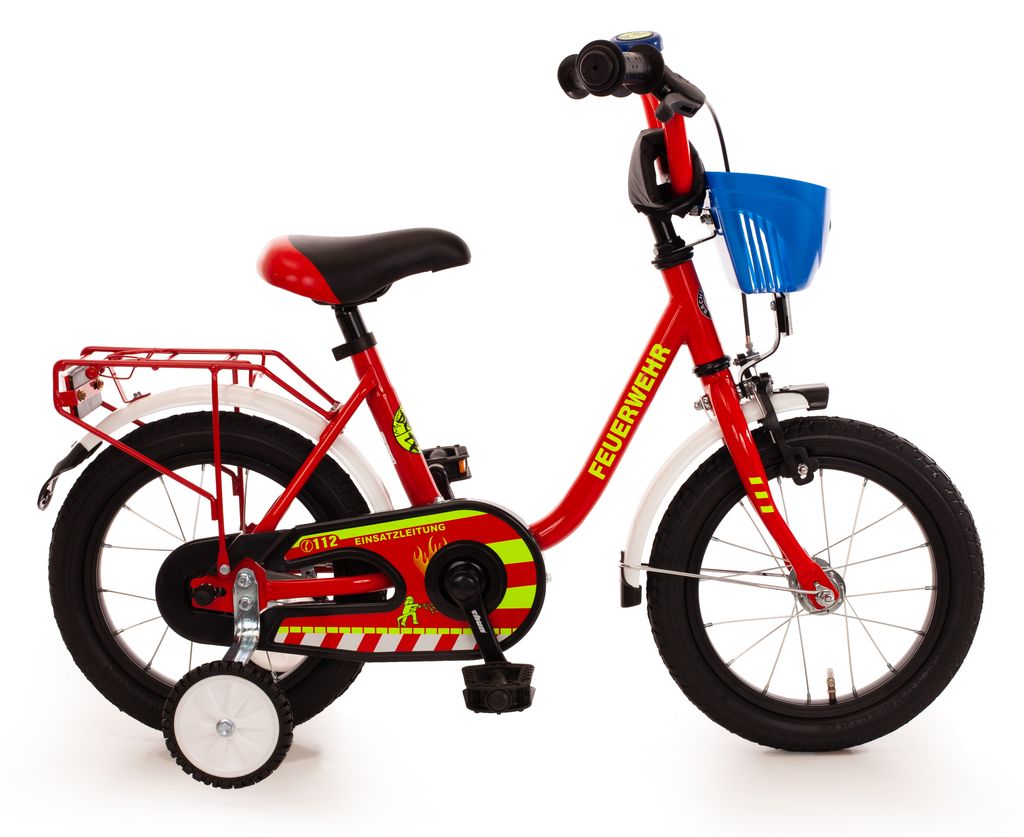 Kinderfahrrad 14 Zoll Fahrrad für Kinder ab 3 Jahre Kinderrad Rot Feuerwehr Rad 