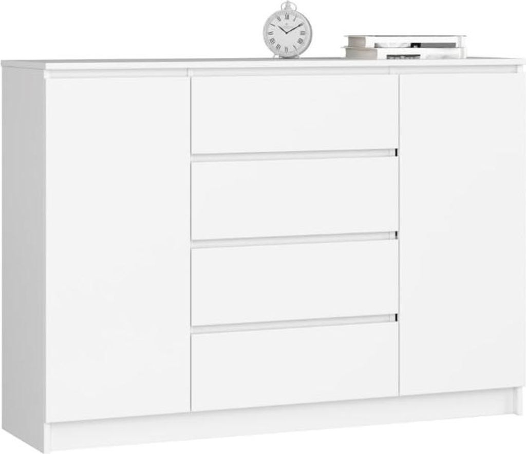 BDW, Kommode mit 4 Schubladen, 139x40x99 cm, K140, Weiß