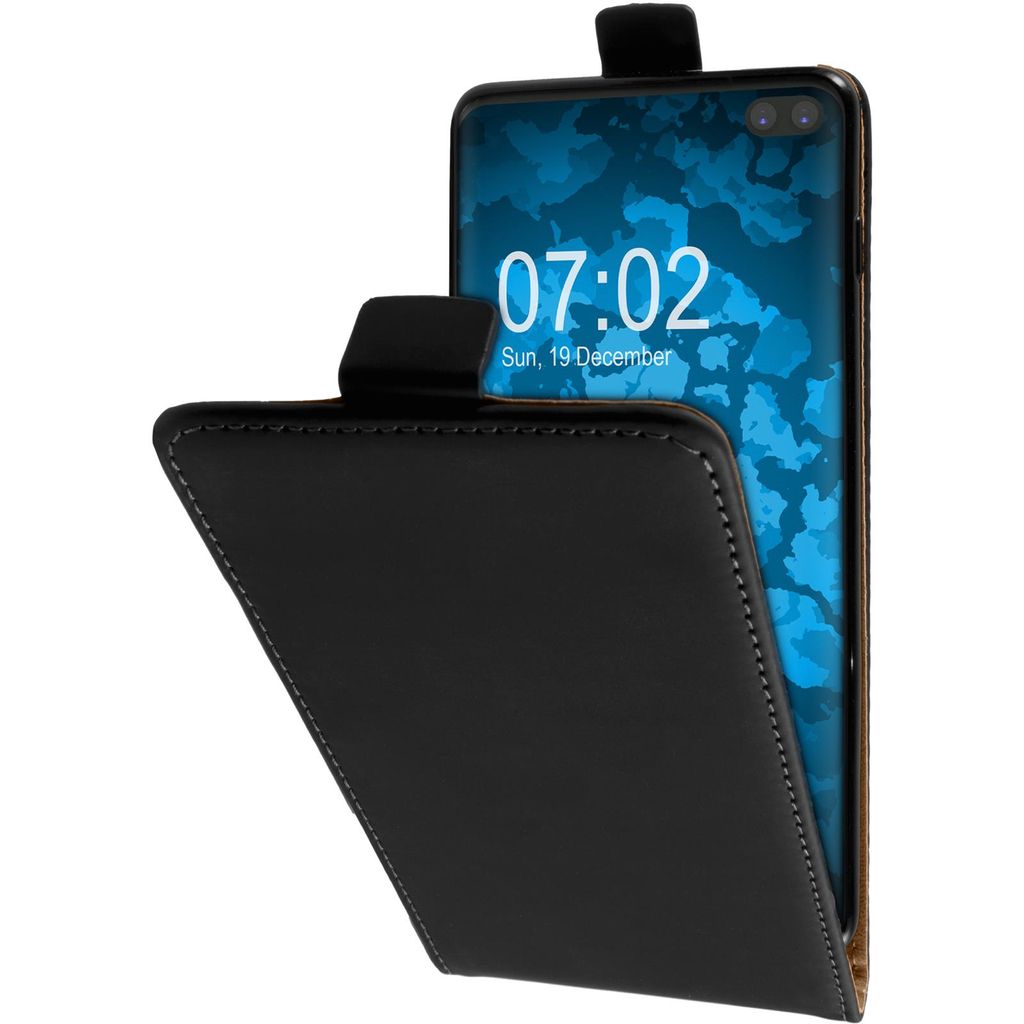 PhoneNatic Kunst-Lederhülle kompatibel mit Samsung Galaxy S10 Plus - Flip-Case schwarz Cover