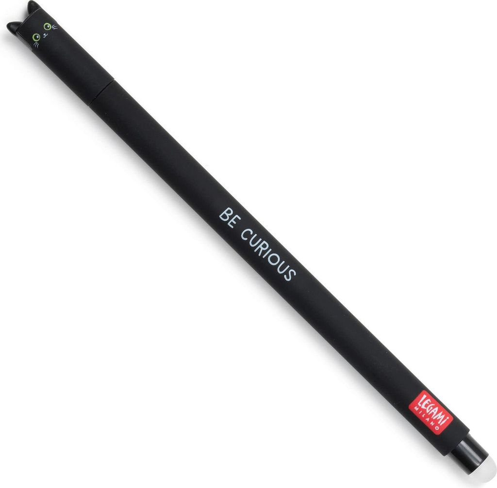 A black pen with a cat design on a white background.