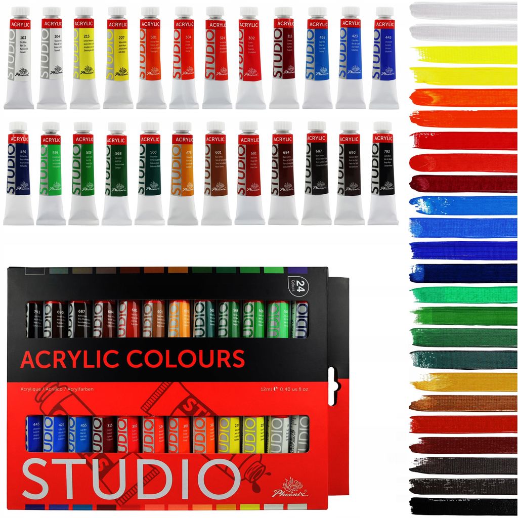 Phoenix Acrylfarben Set mit 24 Stück. 24 grundlegende und beliebte Farben