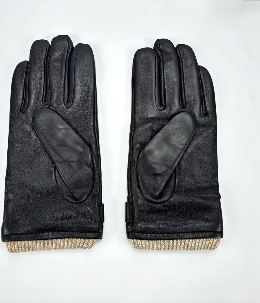Guanti in pelle di pecora neri con polsini, compatibili con lo schermo touch screen | Disponibile! | Salt & Hide